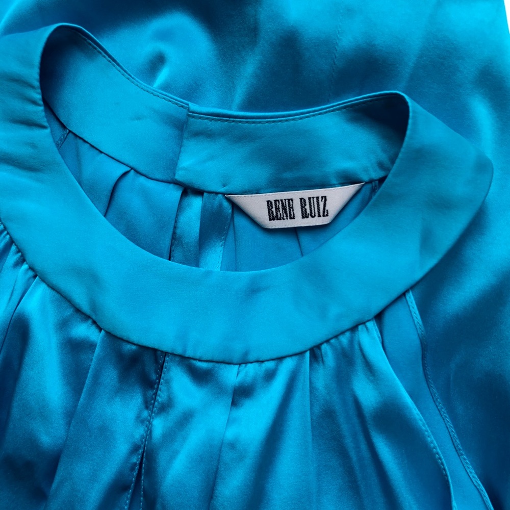 Rene Ruiz Silk Turquoise Sleeveless Blouse Jewel Tone Halter Neckline - Picture 4 of 5